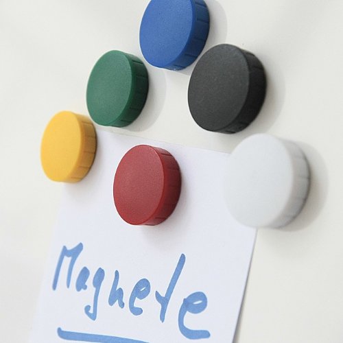 30x Magnete, farbig sortiert, 3 verschieden Größen Ø 24 u. 32 u. 54x19 mm, Haftmagnete für Whiteboard, Kühlschrank, Magnettafel, Magnetset, M - 30 Stück -
