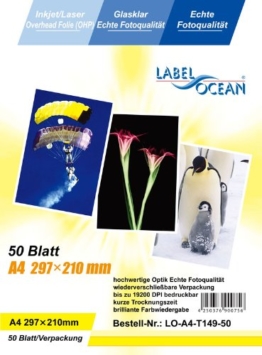 50 Blatt A4 Overheadfolie (OHP Transparentfolie Transparentpapier) für Inkjetdrucker Laserdrucker Tintenstrahldrucker Kopierer -