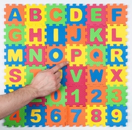 Abc Puzzle von Markrons aus EVA Schaumstoff 36 Teile Buchstaben A-Z Zahlen 0-9 Spielmatte Puzzlematte Spielzeug Kinderteppich Spielteppich Bodenpuzzle Schaumstoffmatte Kind Lernspielzeug je 9x9 cm pro Puzzlestück ca. 100 g Gesamtgewicht fördert Feinmotorik für Kindergarten und Vorschule Spiel Spaß und Lernen für Kinder EN71 geprüft -