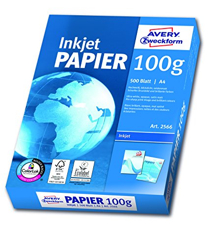 Avery Zweckform 2566A Inkjet Druckerpapier A4, 100 g/m², 500 Blatt, satiniert, hochweiß (Optimierte Schutzverpackung) -