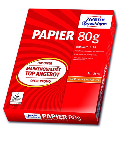 Avery Zweckform 2575 Drucker- und Kopierpapier A4 (80 g/m², 500 Blatt) weiß (Optimierte Schutzverpackung) -