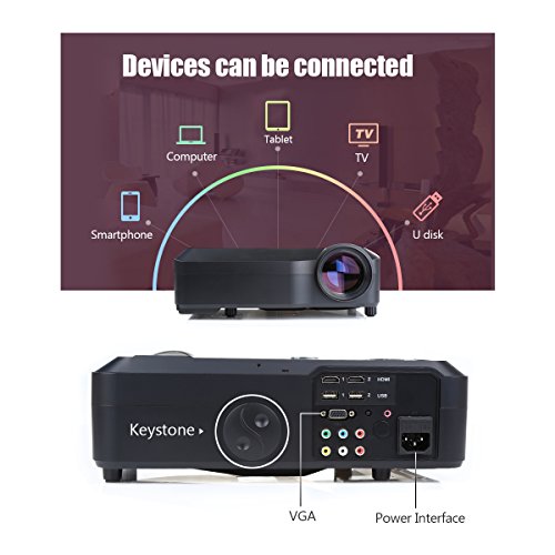 Beamer, Crenova XPE650 HD Beamer Projektor 1280*768 Auflösung 120 Zoll Videoanzeige unterstützt HDMI VGA USB SD AV TV Eingabe für Heimkino + gratis VGA + HDMI Kabel -