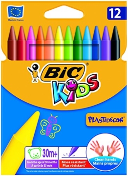 BIC Kids Wachsmalkreide Plast Decor, rund, Etui 12 Stück, 12-farbig sortiert -