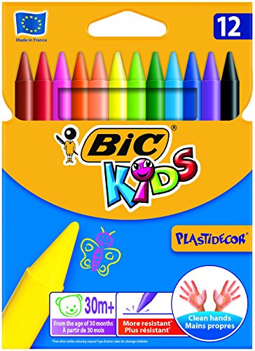 BIC Kids Wachsmalkreide Plast Decor, rund, Etui 12 Stück, 12-farbig sortiert -