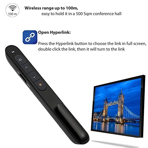 BlueBeach® Wireless Wiederaufladbare USB Presenter Powerpoint Fernbedienung Laserpointer PPT mit Hyperlink Funktion (Das Paket beinhaltet Pointer Kasten) -