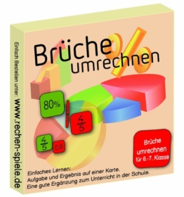 Brüche umrechnen in Dezimalzahlen und Prozente, leicht lernen mit Karteikarten -