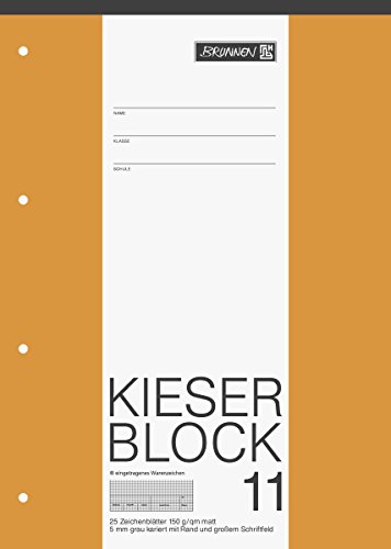 Brunnen 1042235 KIESER-Zeichenblock (A4, 25 Blatt, 5 mm kariert mit Rand, gelocht, 150g/m²) -