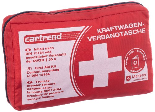 Cartrend 7730042 Verbandtasche rot, DIN 13164, mit Malteser Erste-Hilfe-Sofortmaßnahmen -