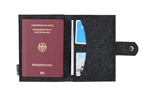 Classic Slash Reisepasshülle Passetui mit Kartenfächern - 11cm*15cm - Filz - Grau/Braun - Für Reisepass Größen aus EU, UK, US, CA, Schweiz -