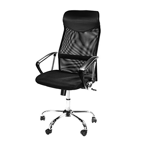 Design Bürostuhl mit Kopfstütze, Netzrücken, Wippfunktion & Armlehne - ergonomisch, höhenverstellbar - schwarz -
