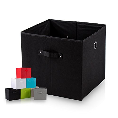 diMio SB1 Faltbox in schwarz (4er Pack) - Regalfach Aufbewahrungsbox mit Trageschlaufen und Fingerloch, extra tief für noch mehr Stauraum -