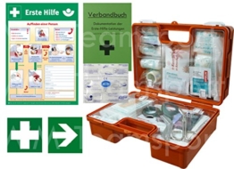 Erste-Hilfe-Koffer Quick -Komplettpaket- mit "Notfallbeatmungshilfe" für Betriebe DIN/EN 13157 + DIN 13164 - inkl. 1. Hilfe Aufkleber & Aushang -