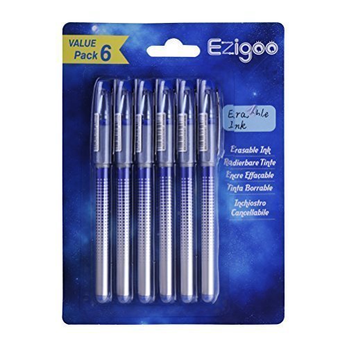 Ezigoo Tintenroller radierbar 0,7 mm Spitze - Blauer nachfüllbarer radierbarer Kugelschreiber - 6er Set -
