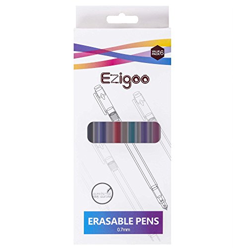Ezigoo Tintenroller radierbar 0,7 mm Spitze - nachfüllbarer radierbarer Kugelschreiber - bunt - 6 er Set -