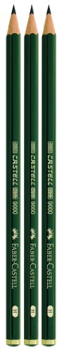 Faber-Castell 111198 - 3 Bleistifte CASTELL 9000, Härtegrad: H, Schaftfarbe: grün -