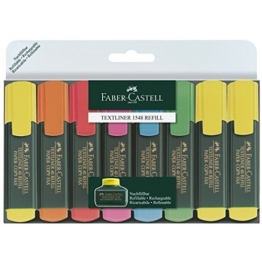Faber-Castell 154862 - Textmarker TEXTLINER 48 Promo, 1 - 5 mm, 8er Etui, Inhalt: 3x gelb, je 1x grün, orange, rosa, blau, rot -
