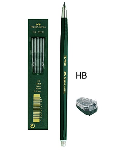 Faber-Castell - Fallminenstift TK 9400, Minenstärke: 2 mm, Härtegrad: HB + Ersatzminen und Minenspitzer -