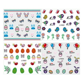 FENICAL Nail Art Sticker 3D Sticker Aufkleber bunte Nagel Aufkleber für Frauen Kinder Ostereier Bunny Party 5 Blätter -