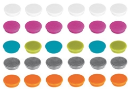 Franken Magnete Haftmagnete für Whiteboard, Kühlschrank, Magnettafel, Magnetwand, farblich sortiert in trendigen Farben: perlweiß, pink, hellblau, hellgrün, silber, orange, 30 Stück -