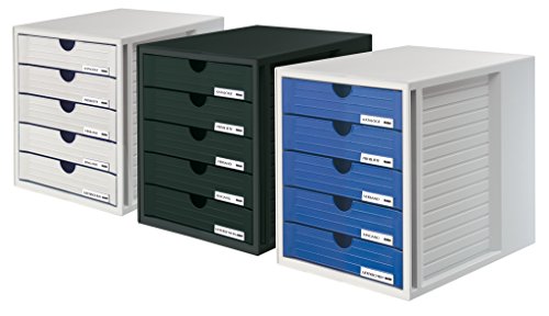 HAN 1450-13, Schubladenbox Systembox, Innovatives, attraktives Design mit 5 geschlossenen Schubladen, schwarz -