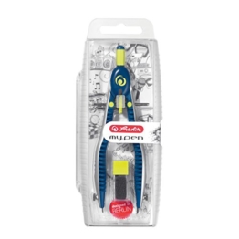 Herlitz 11122330 Schnellverstellzirkel my.pen blau/lemon mit Zusatzminen und Anspitzmöglichkeit -