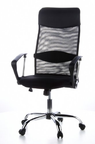 hjh OFFICE 621100 Bürostuhl Chefsessel ARIA HIGH Netzstoff schwarz, verstellbares Lordosenkissen für den Rücken, robuster Netzstoff, Drehstuhl ergonomisch, verstellbare Armlehnen, Schreibtischstuhl -