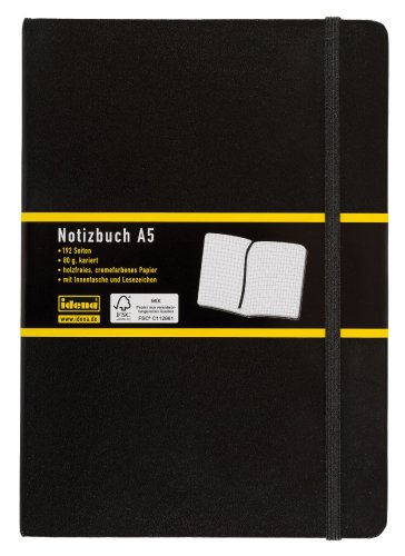 Idena 209281 - Notizbuch DIN A5, 192 Seiten, 80 g/m², kariert, schwarz -