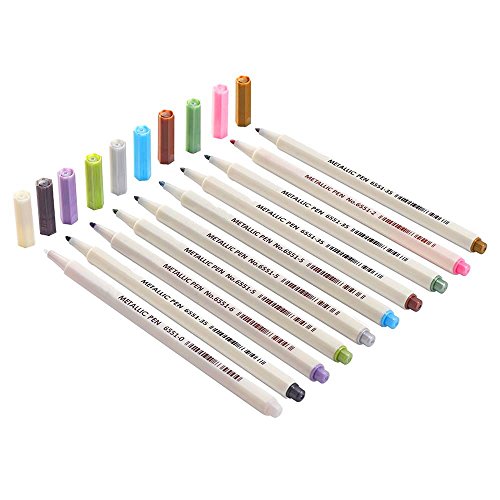 INIBUD Metallic Marker Pens, Satz von 10 Farben für Kartenherstellung DIY Fotoalbum Gebrauch auf irgendeiner Oberfläche-Papier Glas Kunststoff Keramik -