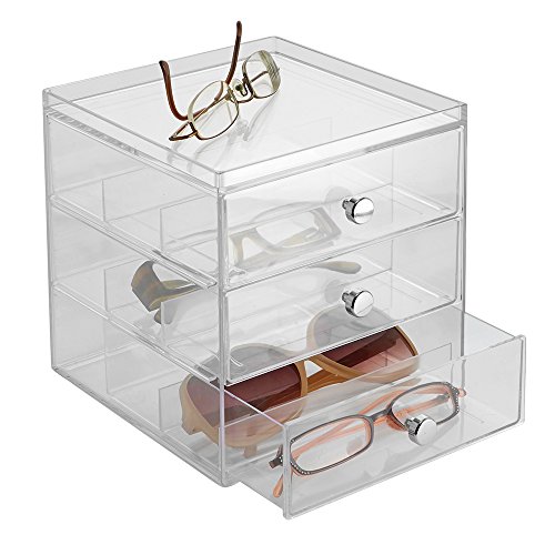 InterDesign Clarity Stapelbarer Organizer mit 3 Schubladen für Lesebrillen, Brillen, Sonnenbrillen - Durchsichtig -