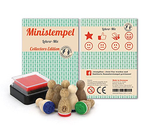 Ministempel - 8 Stück - nicht nur für Lehrer als Belohnungsstempel; Holz Stempel Set zum Verschönern von Einladungskarten, Briefen, Tischkarten, Geschenken und vielem mehr -