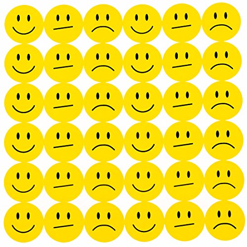 Oblique-Unique® 180 Gelbe Smiley Face Sticker ø 2cm - Lächeln - Neutral - Traurig -