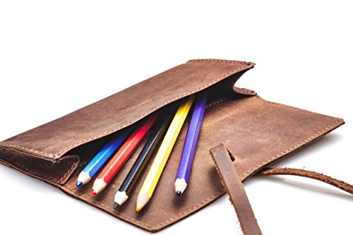 PACKENGER Lambi Leder Federmappe Tabaktasche Pencil Case in verschiedenen Farben (Vintage Braun) -