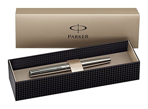 Parker S0161590 Jotter Füllfederhalter (edelstahl mit Chromeinfassung, mittlere Schreibfeder, Geschenkbox) -