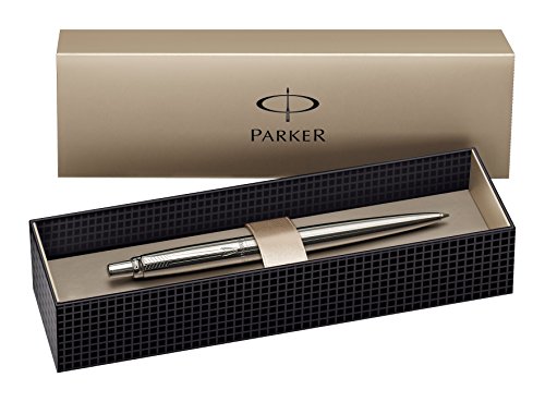 Parker S0705560 Jotter-Kugelschreiber (Edelstahl mit Chromverzierung, Geschenkbox) schreibfarbe blau -