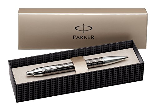 Parker S0908710 IM-Premium-Kugelschreiber (Tiefes Metallisch-Grau Gemeißelt, mit Chromeinfassung, Strichstärke Mittel) schreibfarbe blau -