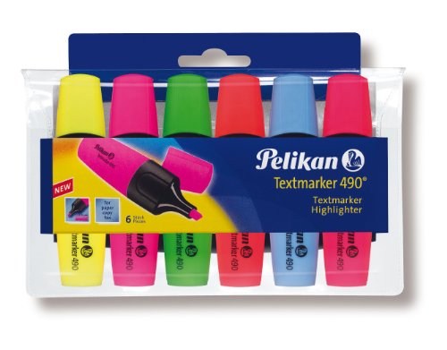 Pelikan 943316 - Textmarker 490 / 6, 6er Pack, sortiert in den Farben: gelb/rosa/grün/orange/blau/rot -