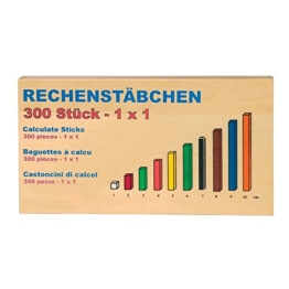 Rechenstäbchen aus Holz zum Erlernen des kleinen 1x1, 300 bunte Stäbchen in verschließbarer Box, klassisches Lernspiel ab 5 Jahre -