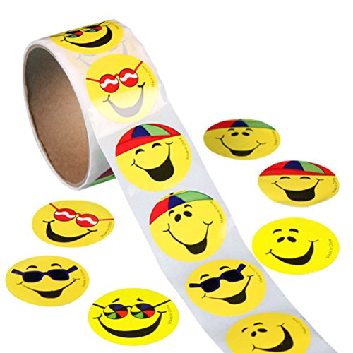 ROSENICE 100 Stück Gelbe Smiley Face Stickers Kinder Belohnung Aufkleber Runde Aufkleber -