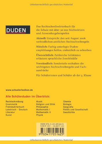 Schülerduden Rechtschreibung und Wortkunde (gebunden): Das Rechtschreibwörterbuch für die Sekundarstufe I -