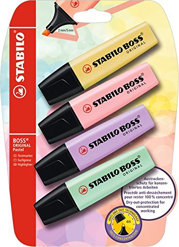 Stabilo Boss Original Pastel (pudriges Gelb, rosiges Rouge, Schimmer von Lila, Hauch von Minzgrün) 4er Pack -