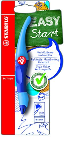 STABILO EASYoriginal inkl. 1 Nachfüllpatrone - ergonomischer Tintenroller für Rechtshänder - Schreibfarbe blau (löschbar) - Einzelstift dunkel-/hellblau -