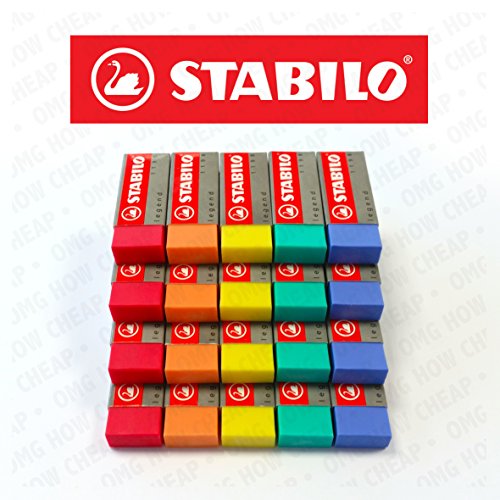 STABILO Legend Kunststoff-Radierer, verschiedene Farben – Box mit 20 Stück -