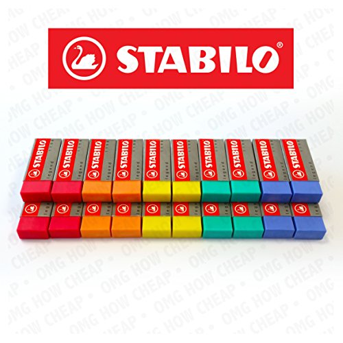 STABILO Legend Kunststoff-Radierer, verschiedene Farben – Box mit 20 Stück -