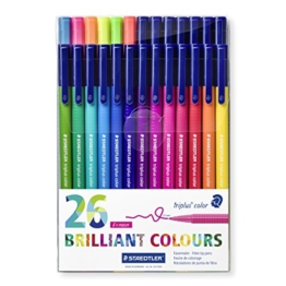 Staedtler 323 TB26 Fasermaler Triplus Color circa 1.0 mm, Set mit 26 verschiedenen Farben in Klarfaltbox -