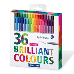 Staedtler 334 C36 Fineliner triplus (dreikant, Set mit 36 brillanten Farben, hohe Qualität Made in Germany, superfeine, metallgefasste Spitze, Linienbreite ca. 0.3 mm) -