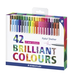 Staedtler 334 C42 Fineliner triplus (dreikant, Set mit 42 brillanten Farben, Promotion 32 + 10 gratis, hohe Qualität Made in Germany, superfeine, metallgefasste Spitze, Linienbreite ca. 0.3 mm) -