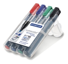 Staedtler 350 WP4 Permanentmarker Lumocolor , nachfüllbar, Staedtler Box mit 4 Farben -