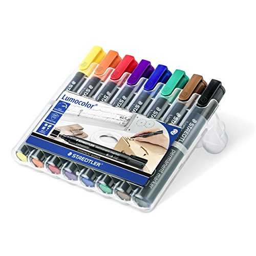 Staedtler 350 WP8 Lumocolor permanent marker Keilspitze, 2 mm oder 5 mm, aufstellbare Box mit 8 farben -