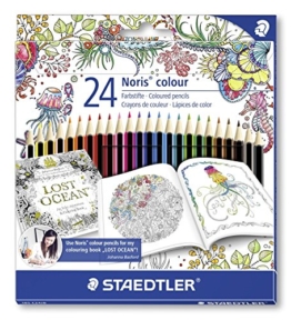 Staedtler Buntstifte Noris colour, erhöhte Spitzen-Bruchfestigkeit, sechskant, Set mit 24 brillanten Farben, Wopex Material, PEFC-Holz, DIN EN71, Johanna Basford Edition, Made in Germany, 185 C24JB -