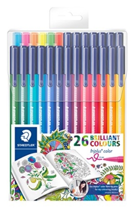 Staedtler Filzstifte triplus color, dreikant, Set mit 26 brillanten Farben, Promotion 20 + 6 gratis, hohe Qualität Made in Germany, stabile, eindrucksichere Spitze, Linienbreite ca. 1 mm, exklusive Johanna Basford Edition, 323 TB26JB -